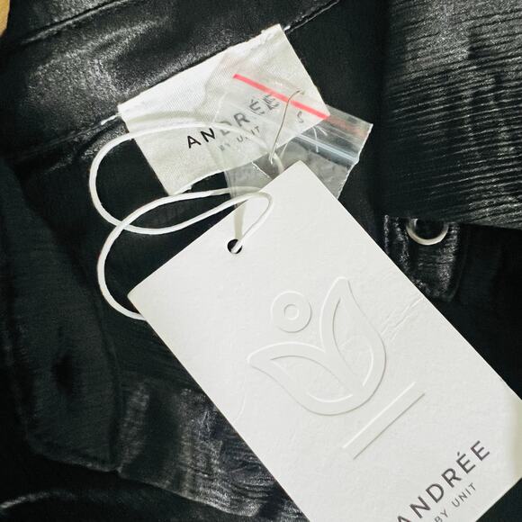 Andree By Unit Metallic Long Sleeve Shirt Dress Size S Small NWT Black - Picture 3 of 8